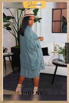 Loose Long Sleeve Asymmetrical Denim Shirt Dress Denim Shirt Dress Women, Denim Shirts, Loose Long Sleeve, Denim Shirt Dress, Loose Jeans, Denim Shirt, Denim Fashion, Women's Fashion Dresses, 1 Million