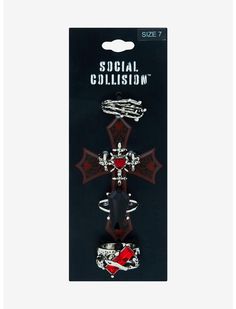 Social Collision Red Crystal Coffin Ring Set | Hot Topic Social Collision, Kitty Room, Hello Kitty Room Decor, Right Arrow Icon, Alt Aesthetic, Coffin Ring, Hello Kitty Rooms, Location Icon, Acrylic Set