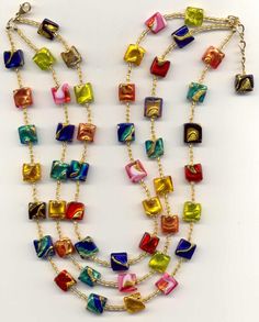 Square Glass Beads Jewelry Ideas, Diy Bijou, Necklace Inspiration, Idle Hands, Beaded Necklace Patterns, Glass Beads Jewelry, Glass Fusion, Necklace Patterns, Murano Glass Beads