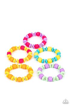 Pack of 5 assorted bracelets for $5! Featuring matte finishes, the stretchy beaded bracelets vary in shades of pink, purple, orange, yellow, blue, and purple. Color Bracelets, Paparazzi Accessories Jewelry, Purple Set, Stretchy Beaded Bracelet, Jewelry Watch, Kids Bracelets, Bracelet Kits, Kids Earrings, 5 Kids