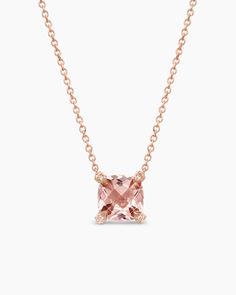 David Yurman | Petite Chatelaine® Pendant Necklace in 18K Rose Gold with Morganite and Diamonds, 7mm Amulet Charm, Rose Gold Morganite, Pave Pendant, Bead Bangles, Chatelaine, Timeless Gifts, White Rose Gold, High Jewelry, David Yurman