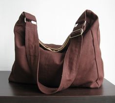 Chocolate Cotton Twill Hobo Bag with Zipper Closure by tippythai, $39.00 Everyday Crossbody Bag, Ruffles Bag, Chocolate Brown Colour, Crossbody Bag Women, Carry All Bag, Large Bag, Everyday Bag, Messenger Bags, Bag Shoulder