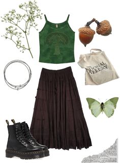 Hippiecore Aesthetic, Green Png, Fairycore Clothes, Casual Attire For Women, Cottagecore Clothes, Earthy Outfits, Fairy Fashion