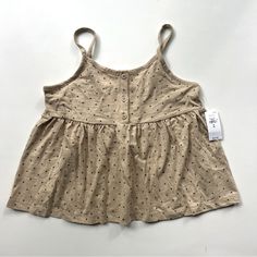 Nwt. Soft Knit Tank Top. Round Neck With Henley Button Placket. Spaghetti Straps. Shirring At Peplum Waist. Tan With Blue Stars. Perfect For Summer Or 4th Of July. Gap Medium (8). Beige Tops For Summer Playwear, Summer Buttoned Tops By Gap, Gap Summer Tops With Button Closure, Cute Cotton Tops With Buttons, Cute Cotton Tops With Button Closure, Casual Tops With Buttons For Playwear, Beige Cotton Tops For Playwear, Casual Beige Tops For Playwear, Gap Cotton Tops For Playtime