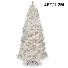 a white christmas tree on a stand with the words 4ft / 11m above it