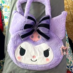 Sanrio Kuromi Shoulder Plush Bag Kawaii Purple Shoulder Bag For Travel, Purple Kawaii Shoulder Bag For Travel, Cute Purple Satchel Bag, Cute Large Capacity Purple Bag, Trendy Large Capacity Purple Bags, Trendy Purple Bag For Daily Use, Trendy Purple Bags For Daily Use, Kawaii Purple Bag For Daily Use, Purple Kawaii Bag For Daily Use