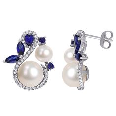 Achieve an elegant look when you pair these Stella Grace cultured pearl and lab-created sapphire earrings with your formal attire. Achieve an elegant look when you pair these Stella Grace cultured pearl and lab-created sapphire earrings with your formal attire. Watch the product video here. Length: 8.6 mm Backings: post Metal: 10k white gold Plating: rhodium Finish: polished Packaging: boxedCULTURED PEARL DETAILS Type: freshwater Size: 5.5 mm - 8.5 mm Shape: round Color: whiteSTONE DETAILS Stone Pear Jewelry, Swan Earrings, Formal Jewelry, White Gold Sapphire, Drop Design, Sapphire Earrings, Freshwater Cultured Pearls, Cluster Earrings, Pearl Stud Earrings