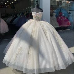 Sweetheart White Applique Beaded Tulle Sweet 16 Dress – Laylatailor Shop White Ball Gown For Sweet 16, White Sweet 16 Dresses, White Quince Dress, White Quinceanera Dresses, White Quince, Crystal Birthday, Prom Dresses Burgundy, Sweet 16 Dress, Quinceanera Ideas