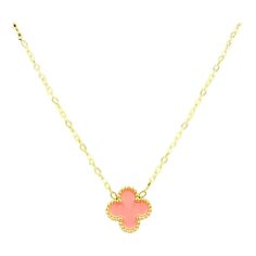 This necklace is a stunning piece of jewelry that comes in a pink stones. It measures 16 inches with a 2-inch extension and is made with stainless steel material plated in 18k gold. This elegant piece is waterproof and tarnish-free, making it a must-have for anyone who wants to add a touch of sophistication to their jewelry collection. Pink Gold Necklace, Golden Coins, Divine Nine, Golden Coin, Pink Stones, Clover Flower, Sorority And Fraternity, Pink Stone, Stainless Steel Material