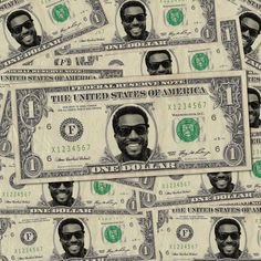 a bunch of money with sunglasses on it