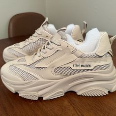 Never Worn, In Box Steve Madden Posession Shoes, Posession Shoe, Tekkies For Women, Steve Madden Womens Shoes, Steve Madden Shoes Women, Steve Madden White Chunky Sneakers, Chunky Sneakers Steve Madden, Steve Madden Chunky Sneakers, Tenis Shoes Outfit