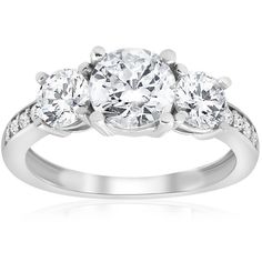 three stone diamond ring in white gold