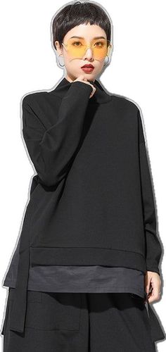 Casual Black Turtleneck For Work, Funnel Neck Sweatshirt For Layering, Funnel Neck Stretch Sweatshirt For Layering, Stretch Black Turtleneck, Stretch Funnel Neck Sweatshirt For Layering, Stretch Sweatshirt With Funnel Neck For Layering, Solid Color Relaxed Fit Long Sleeve Turtleneck, Relaxed Fit Long Sleeve Solid Turtleneck, Oversized Black Turtleneck For Fall