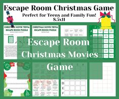 escape room christmas game for teens and family fun with the text escape room christmas movies game