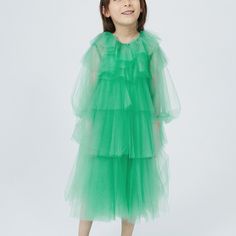 Look: Your Little Princess Will Stand Out In This Formal And Fun Party Dress. Layered And Tiered Through The Body And Sleeves. Wear With The Available Matching Cami For A No-Brainer Pulled Together Look. Crew Style Neck. Button/Keyhole Closure. Fabric: Soft To The Touch Fit: Classic Style/Occasion: Evening Wear Garment Care: Hand Wash Fabric Content: 100% Polyester Color: Green Summer Princess Ruffle Dress, Spring Fairy Dress With Ruffles For Dress-up, Green Ruffled Tulle Dress, Green Tulle Dresses With Ruffles, Playful Ruffled Princess Dress For Dress-up, Playful Ruffle Princess Dress For Dress-up, Playful Ruffled Tutu Dress For Dress-up, Summer Long Sleeve Tulle Tutu Dress, Summer Green Tutu Dress With Ruffles