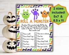 this is an image of a printable halloween roll a monster game