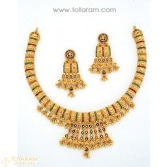 22K Gold Necklace Sets -Indian Gold Jewelry -Buy Online Multicolor Jeweled Formal Jewelry, Multicolor Temple Jewelry With Jewels, Formal Multicolor Bridal Necklace, Multicolor Temple Jewelry Necklaces For Formal Occasions, Multicolor Jewelry For Formal Festivals, Multicolor Formal Jewelry For Festivals, Elegant Multicolor Necklace For Festivals, Multicolor Necklaces For Formal Festivals, Elegant Multicolor Necklaces For Festivals