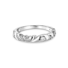 On your wedding day, seal your vows to her with this stylish wedding band. It features a heart-shaped design with sparkling round stones. A meaningful look of love, this wedding band will capture her heart. Each time she glances at this lovely band, her thoughts will turn to you.Carat Weight: 0.183 ctStone Size: 2,1 mmStone Type: Jeulia® StoneNumber of Stones: 9 Stone Color: Diamond WhiteStone Shape: RoundWeight: 2 gWidth: 1.4 mmHeight: 1.95 mmThickness: 1 mmMaterial: 925 SilverPlating Color: Silver Classic Heart Cut Stackable Wedding Rings, Elegant Heart Cut Stackable Wedding Rings, Elegant Wedding Stackable Rings Channel Set, Silver Promise Ring With Half Eternity Detail, Silver Halo Design Eternity Band For Wedding, Elegant Channel Set Stackable Wedding Rings, Silver Stackable Heart Cut Rings For Wedding, Adjustable Diamond Ring With Accents For Wedding, Adjustable Wedding Diamond Ring With Diamond Accents