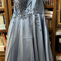 Marsoni Slate Blue Ball Gown Size 20. New, Never Worn. Formal Blue A-line Gown, Blue Satin Mother Of The Bride Dress, Elegant Blue A-line Mother Of The Bride Dress, Blue Mother Of The Bride Dress With Sweetheart Neckline, Blue A-line Evening Dress For Formal Occasions, Blue A-line Evening Dress For Formal Events, Blue A-line Formal Evening Dress, Blue Silk Evening Dress For Prom Season, Blue Silk Evening Dress For Prom