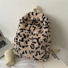 UAKISS - Personality Fashion Leopard Fluffy Rucksack Y2k Preppy Casual Harajuku Backpack High-capacity Vintage Grunge Students Schoolbags Size:28.5*37.5*12CM "Size mearsured by ourselves, sometimes has some errors, but always within 3cm." Casual Winter Backpack, Casual Backpack With Animal Design, Harajuku Backpack, Fluffy Backpack, Casual Harajuku, Y2k Preppy, White Leopard, Preppy Casual, Vintage Grunge