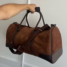 Brand New Never Used Marlboro Duffle Bag 100% Leather/Suede. #Suede #Leather #Vintage #Dufflebag #Travel Luxury Brown Suede Satchel, Suede Bags With Leather Trim In Rectangular Shape, Brown Leather Travel Bag With Leather Trim, Brown Duffle Bag With Leather Trim, Rectangular Suede Bag With Leather Trim, Brown Leather-trimmed Duffle Bag Tote, Brown Duffle Bag With Leather Trim Tote Style, Classic Suede Shoulder Bag With Leather Lining, Classic Suede Shoulder Bag With Leather Handles