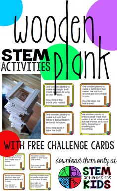 STEM activities for kids with wooden plank challenges. FREE task card challenge card download! | STEM Activites for Kids Stem Task Cards, Keva Planks, Stem Bins, Kids Stem Activities, Task Cards Free, Stem Activities For Kids, Elementary Stem Activities