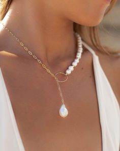 Fresh Water Pearl Lariat Necklace * Gold Filled or  Sterling Silver * BJN096 Lariat Necklace Gold, Pearl Lariat Necklace, Pearl Lariat, Handmade Mermaid, Gold Lariat Necklace, Mermaid Jewelry, Fresh Water Pearl