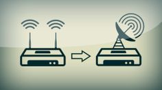 two radio antennae connected to each other on top of a laptop computer with wifi waves coming out of it