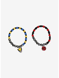 two bracelets with beads and charms on them