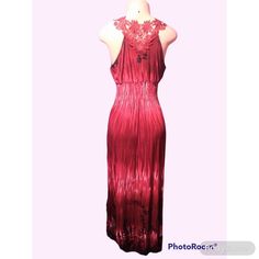 Brand new burgundy with black flowers maxi dress with an embroidered lace back. This maxi dress has a stretchy pleated waist. Could be worn a lot of different places, weddings, pregnancy, church, to name a few. Material: polyester 95%, Spandex 5%. Stretches to 2X. Size L= US 8-10, Length 53.5"Size XL= US 12-14, Length 54" Fitted Burgundy Maxi Dress For Prom, Fitted Burgundy Prom Maxi Dress, Summer Lace Trim Maxi Dress, Summer Evening Maxi Dress With Lace Trim, Elegant Burgundy Maxi Dress For Summer, Burgundy Maxi Dress For Party, Elegant Burgundy Maxi Dress, Burgundy Floor-length Maxi Dress For Prom, Burgundy Sleeveless Maxi Dress For Prom