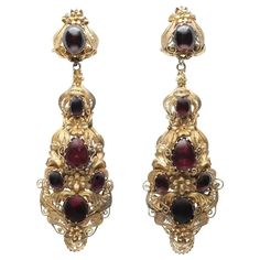 Early 19th Century Cabochon Garnet and 15 Karat Cannetille Drop Earrings For Sale at 1stDibs 19th Century Jewelry, 1860 Jewelry, Period Jewelry, Garnet Drop Earrings, Jewellery Vintage, Earrings For Sale, Picasso Jasper, Jasper Earrings, Reference Poses