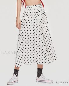 Lasaky - Premium Bohemian Maxi Dress for Curvy Women - Polka Dot Wrap Beach Dress featuring Elegant Chiffon Half Skirt Long Beach Skirt, Beach Skirts, Plus Size Bohemian, Long Skirt Fashion, Skirts White, Chiffon Maxi Skirt, Chic Maxi Dresses, Bohemian Maxi, Printed Pleated Skirt