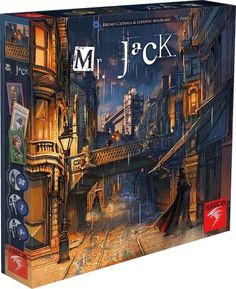 the board game mr jack is on display in front of a white background with an image of a city