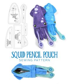 the squid pencil pouch sewing pattern is shown