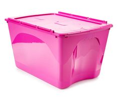 a pink plastic storage box on a white background