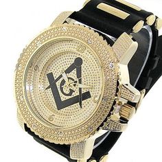 New Without Tags! * Top Quality Gold Color Freemason Symbol (Masonic) Watch. * Eye-Catching Dial Design * Band: Silicone * Other Material: Synthetic And Steel Parts With Gold Coloring * Adjustable. One Size Fits Most. * Other Similar Watch Styles In Different Colors And Various Bands Available. Vintage Masonic Jewelry, Freemason Symbol, Masonic Watches, Better Men, Hip Hop Watches, Masonic Symbols, Masonic Ring, Used Watches, Gold Face