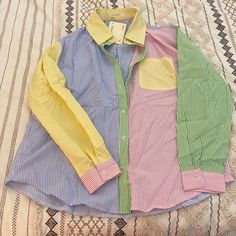 Whitsunday Shirt From Peppermayo, Never Been Worn And Tags On. Included A Couple Pictures From Their Website But Slightly Different Because Mine Is Multi Color And Doesn’t Include Orange. Size S/M Cotton Color Block Long Sleeve Blouse, Multicolor Cotton Color Block Blouse, Spring Yellow Patchwork Shirt, Green Patchwork Shirt For Spring, Spring Green Patchwork Shirt, Summer Multicolor Long Sleeve Shirt, Summer Long Sleeve Multicolor Shirt, Multicolor Long Sleeve Summer Shirt, Summer Color Block Long Sleeve Blouse