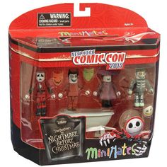 three action figures are in the package for halloween movies, including jack skellingy and mr