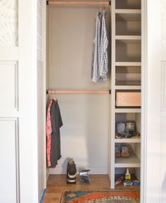 Here are some brilliant small closet organization ideas and tricks to make the most out of your closet space. #small #closet #organization Small Guest Closet Ideas, Small Closet Build Out, Small Closet Organization Hallway, Utilize Small Closet Space, Closet System For Small Closet, Diy Coat Closet Organization, Small Closet Ideas Ikea, Front Closet Storage, Small Closet Remodel Diy