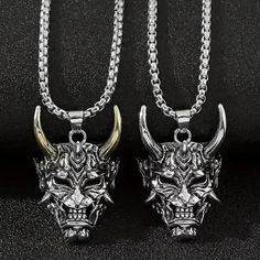 Demon Devil Mask Pendant Necklace Stainless Samuri Goth Punk Edgy Rock Heavy Chain Brand New In Original Package No Price Tags Attached Lobster Claw Clasp Silver & Gold Tone Stainless Steel Metal Heavy Duty Chain Choose Color 1. All Siver 2 Silver & Gold Party Work Office Gift ***Check Out My Other Items** Save $$ On Shipping!!! (T71-113) Tags Home, Country ,Collectable, Vintage, Figurine ,Office, Boho, Hippie, Stylish, Gift, Fashion, Surfer, Vacation, Beach, Unisex, Vegan, Minimalist, Western, Minimalist Western, Men's Necklace Gold, Vegan Minimalist, Office Boho, Devil Mask, Valentines Lingerie, Black Lingerie Set, Heavy Chain, Goth Punk