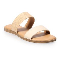 LC Lauren Conrad Sunstone Women's Slide Sandals Beige Open Toe Synthetic Slippers, Beige Synthetic Open Toe Slippers, Beige Synthetic Slippers For Vacation, Beige Slides With Textured Footbed, Beige Flat Synthetic Slides, Beige Slide Footbed Sandals For Beach, Beige Slide Slippers For Summer, Beige Textured Slide Sandals, Beige Slide Sandals With Textured Footbed