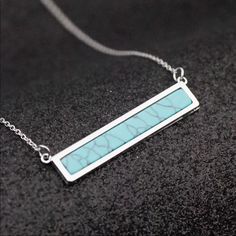 New Silver Plated Faux Turquoise Bar Necklace. Material: Alloy Pendant Size: 1 9/16 Inches X 5/16 Inches (4cm X 8mm) Chain Size: 18 Inches Plus 1 3/4 Inch Extension. Turquoise Wedding Jewelry, Turquoise Bar Necklace, Necklace Styles, Turquoise Bar, Claw Necklace, Bullet Necklace, Western Necklaces, Pave Necklace, Statement Collar Necklace