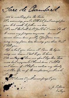 an old letter with ink splattered on it, and the words are written in cursive writing