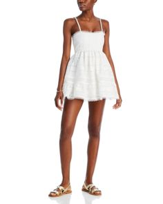 Waimari Canela Embroidered Lace Mini Dress Chic Embroidered Cocktail Dress For Summer, Chic Embroidered Daywear Dresses, Chic Embroidered Daytime Dress, Chic Fitted Lace Embroidered Dress, Chic Embroidered Lace Dresses, Chic Embroidered Dress For Daywear, Fitted Embroidered Mini Dress For Vacation, Elegant Fitted Embroidered Dress For Vacation, White Dresses