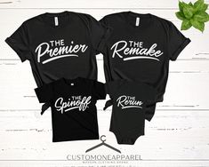 Amazing cute unique shirt for Matching Family, The Premier, The Remake, Funny Family, Family Travel, New Mom Dad, Pregnancy Announcement, and Family Set which is very pleasant and great to wear. - All our designs are printed with DTG printing. - Backside design is an additional fee, please make sure to add the fee to your purchase. - If you want to add or change anything on the existing design that we show in the display picture, please contact us from the message box to ask if the changes and additional requests can be done or not, if you do not ask and request for it without asking in the order we will ship the item as it is without the requests done. - Please check the sizing and color charts for the size and type of the t-shirt you want, not every color is available for each type of T- Family Matching T-shirt With Funny Print, Family Matching Slogan Cotton T-shirt, Bump Friendly Family Matching Cotton T-shirt, Family Matching T-shirt For Father's Day With Custom Text, Dad Pregnancy Announcement, Family Matching T-shirt For Father's Day, Matching Family Shirt, Travel Shirt, Papa Shirts