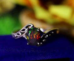 Oval Black Opal Jewelry, Black Oval Opal Jewelry, Black Opal Ring For Anniversary, Rings Opal, Opal Ring Vintage, Vintage Silver Jewelry, Fire Opal Ring, October Birthstone, Jewelry Unique