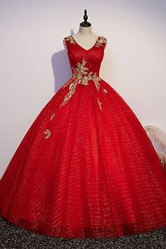 Red and Gold Long Ball Gown with Shawl Gold Gown With Fitted Bodice For Quinceanera, Gold Ball Gown Dress For Quinceanera, Red Tulle Ball Gown For Banquet, Gold Ball Gown For Quinceanera, Gold Quinceanera Dress With Fitted Bodice, Red Fitted Bodice Evening Dress For Quinceanera, Red Sleeveless Ball Gown For Prom Season, Red Sleeveless Ball Gown For Prom, Gold Ball Gown With Fitted Bodice For Quinceanera