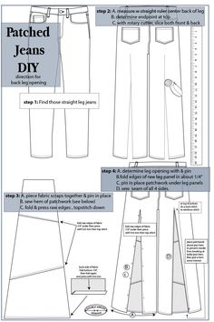 the sewing pattern shows how to sew an easy and simple jean's pants