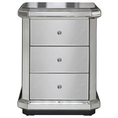 a silver night stand with three drawers