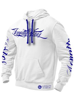 Collective Hoodie White Blue - Loyalty Vibes Branded Long Sleeve Hoodie For Streetwear, Hip Hop Hoodie Sweatshirt With Branding, Urban Hoodies, Black Men Fashion Swag, Men's Pullover, Brand Loyalty, Mens Fashion Streetwear, The Collective, Black Camo